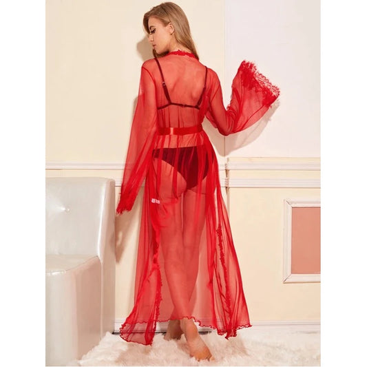 Kimono Long Résille Transparent Manches Longues