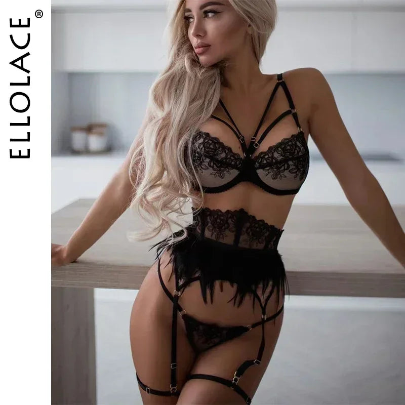 Ensemble Lingerie Dentelle Fine à Plumes