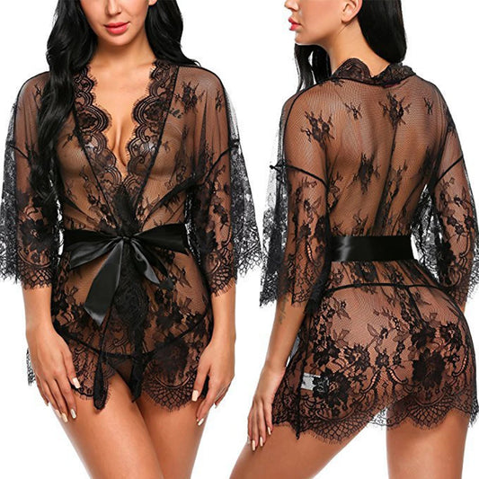 Nuisette Dentelle Transparente Col V avec String