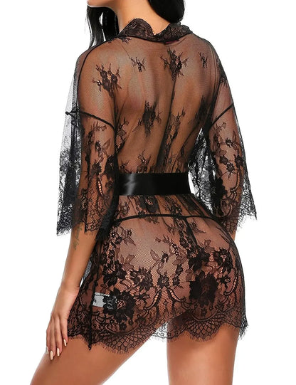 Nuisette Dentelle Transparente Col V avec String