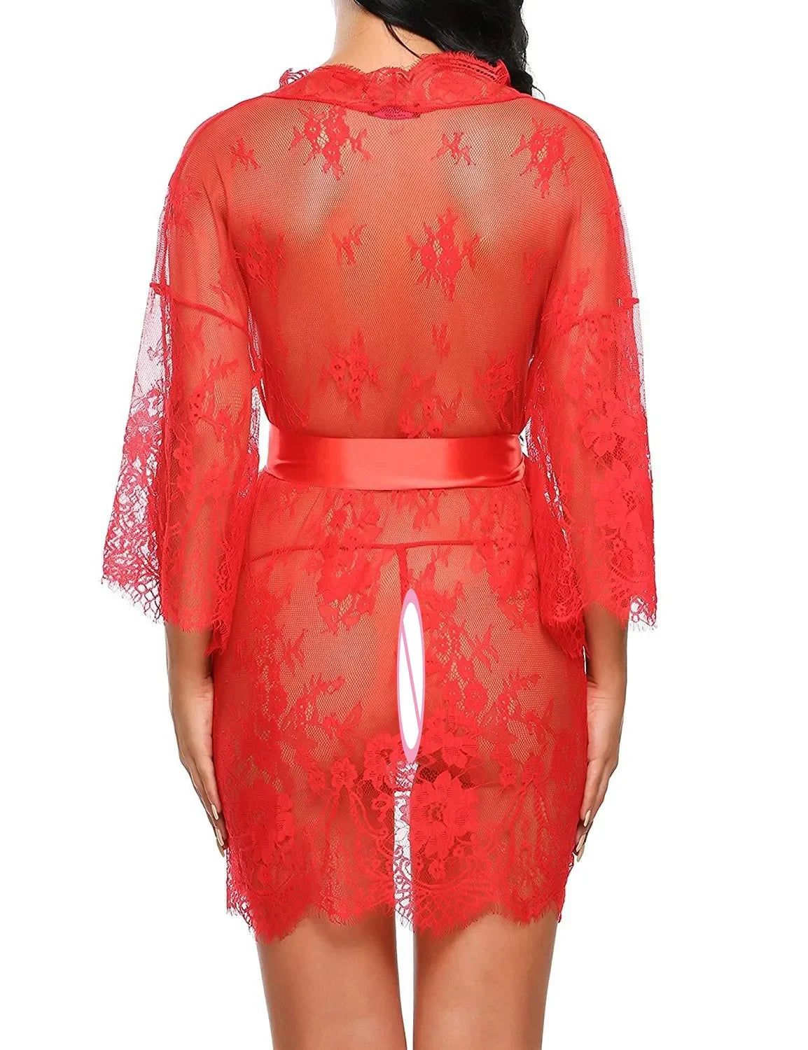 Nuisette Dentelle Transparente Col V avec String
