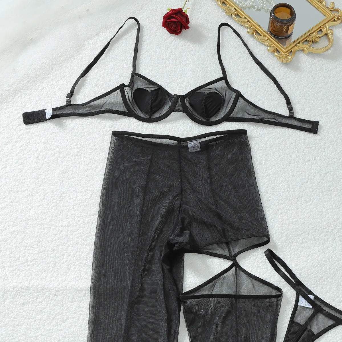 Ensemble 3 Pièces Romantique Strass Cœur