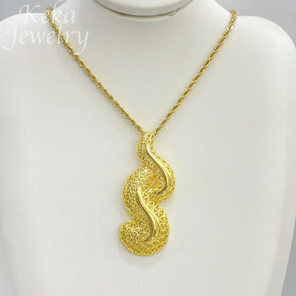 Parure Dorée Pendentif Rond Boucles Géométriques