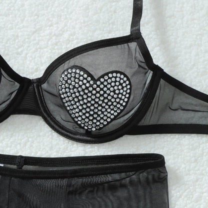 Ensemble 3 Pièces Romantique Strass Cœur