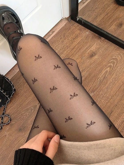 Collant Noir Motif Cœurs et Pois