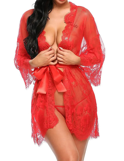 Nuisette Dentelle Transparente Col V avec String