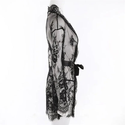 Nuisette Dentelle Transparente Col V avec String