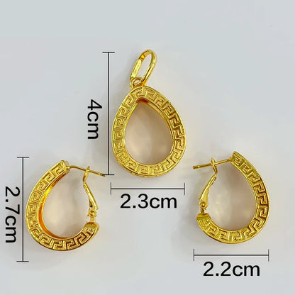 Parure Dorée Pendentif Rond Boucles Géométriques