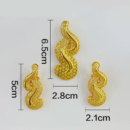 Parure Dorée Pendentif Rond Boucles Géométriques